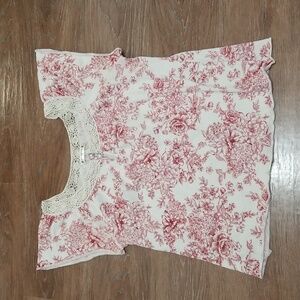(L) Agenda Floral Print Crochet Bohemian Keyhole Peasant Cottagecore
